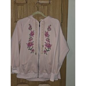 Floriana Hoodie Floral Embroidered Zip Up Hoodie Sweater Size M Medium Cottage